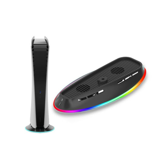 Black PS5 Cooling Accessories RGB Cooler Base Stand PS5 Cooling Fans Base with LED Light for Playstation 5