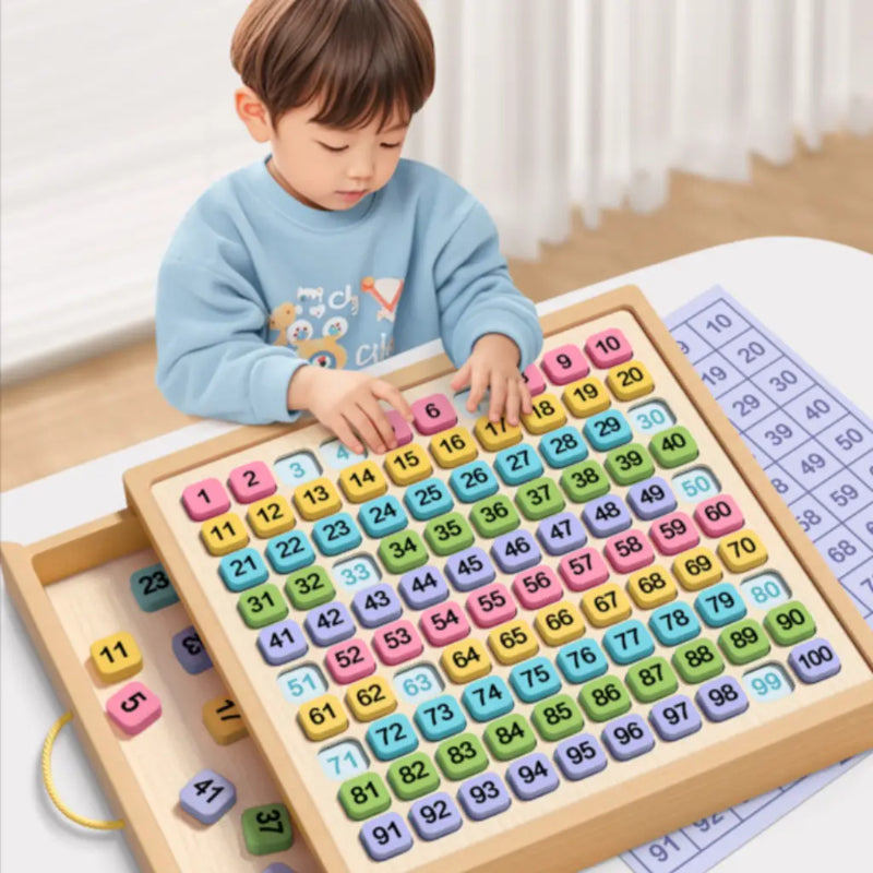 Wooden Hundreds of Boards Montessori Teaching Aids 1-100 Number Chess Mathematics Enlightenment Children's Educational Toys Addition Subtraction Operation 3-8