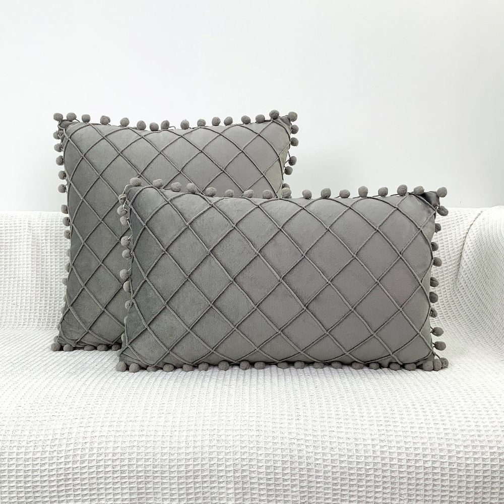 Velvet with Ball Diamond Check Cushion Cover with Zipper Sofa Throw Pillow Cover Home Decoration Square Bolster Case