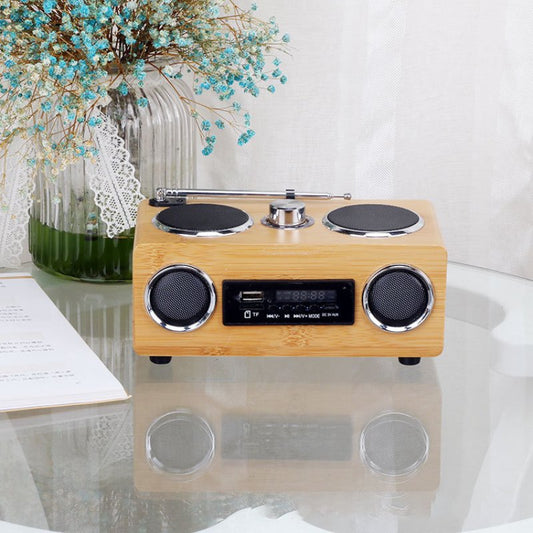 Retro Vintage Radio Super Bass FM Radio Bamboo Multimedia Speaker Classical Receiver USB With MP3 Player and Remote Control