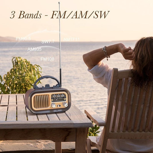 GOLON Retro FM/AM/SW Radio Full Band Portable Radio Receiver Wireless Bluetooth Speaker MP3 Player Support USB/TF Card