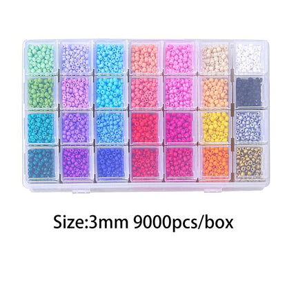 9000pcs 28 Grid Box 3mm Glass Seed Beads with Separate Lid for DIY, Jewelry, Bracelet