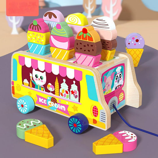 Ice Cream Toy for Toddlers - Montessori Toy for Toddler, Pretend Play Food Toys Wooden Toys for Baby- Rainbow