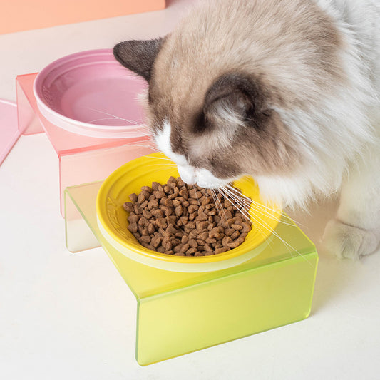Ceramic Bowl Multi-Color Optional Pet Bowl Water Bowl Cat Dog Food Bowl Acrylic Rack Pet Supplies Cool Color Plate Nordic Style