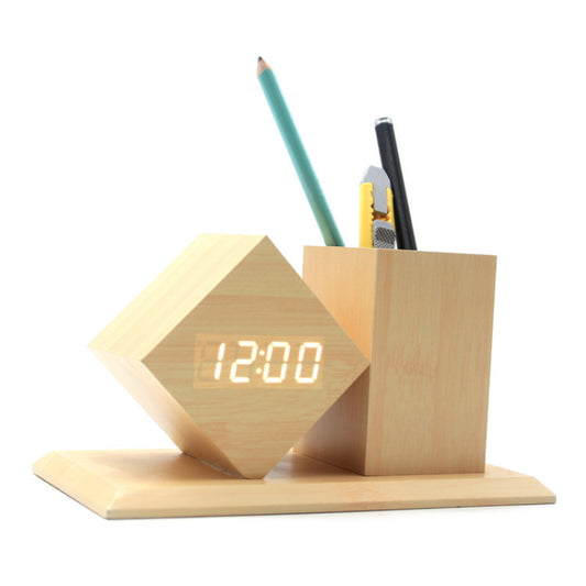 New Wooden Clock Student Gift Electronic Clock Creative Pen Holder Alarm Clock For Home and Office