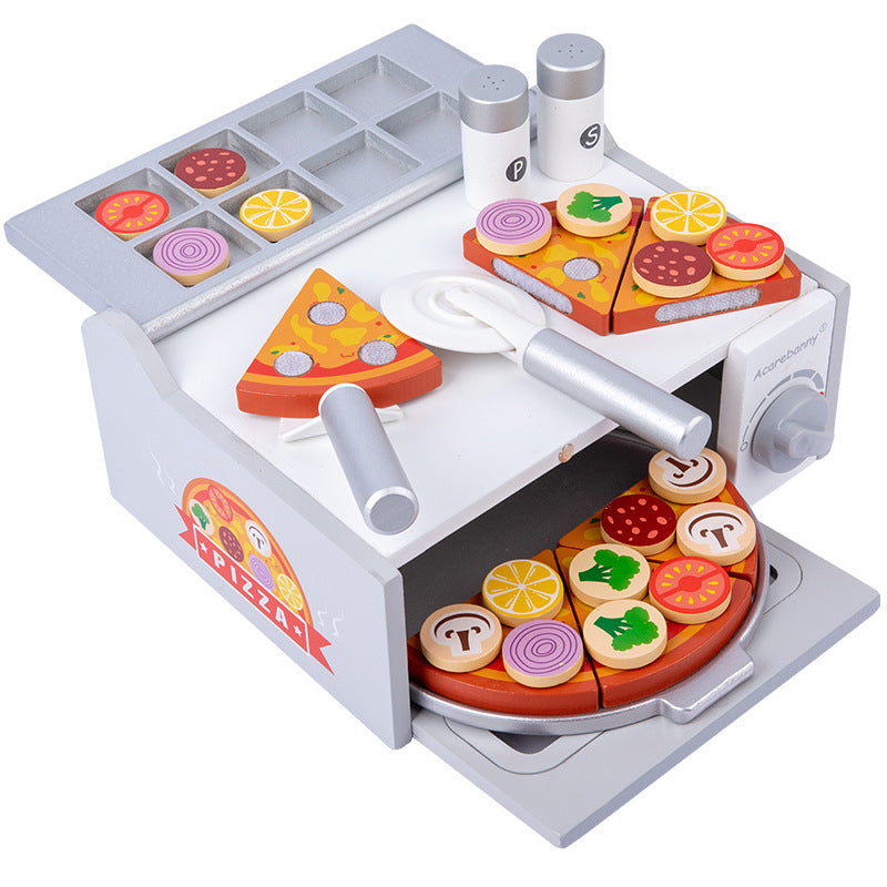 Children's Artificial Wooden Pizza Oven pizza Slicer Kitchen Play House Early Education Educational Toys 3-6 Years Old