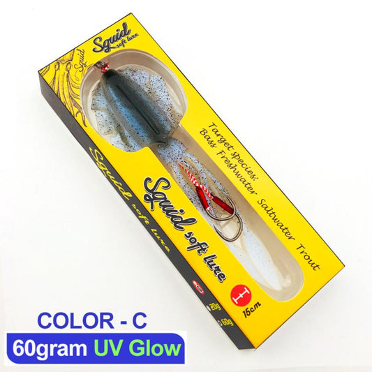 Trolling Lure Soft Squid Lure 60g Luminous UV Squid Jig for Sea Fishing Boat Fishing Wobbler Bait for Snapper Saltwater