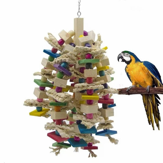 Large Parrot Chewing Toy - Bird Parrot Blocks Knots Tearing Toy Bird Cage Bite Toy For African Grey Macaws Cockatoos