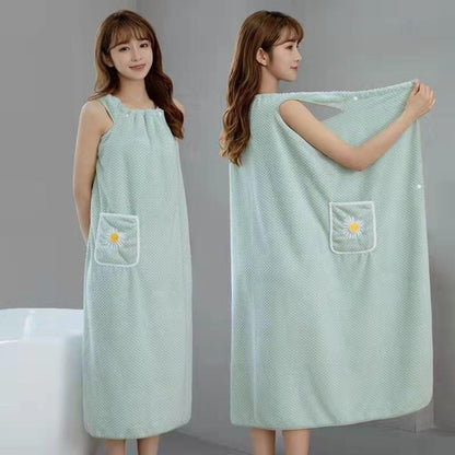 Bathrobe Can Wear Wrap Towel Adult Bath Absorb Water Than Pure Cotton Skirt Long Coral Fleece