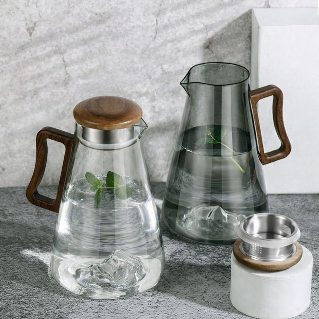 2L Heat Resistant Glass Water Pitcher with Handle, Thickened Glass Kettle Teapot, Juice Beverage Jug, Clear Water Carafe for Home Kitchen