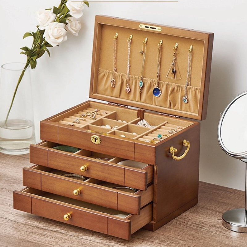 Solid Wood Jewelry Box Large Capacity Multi-Functional Jewellery Organizer with Drawers for Rings, Earrings & Accessories