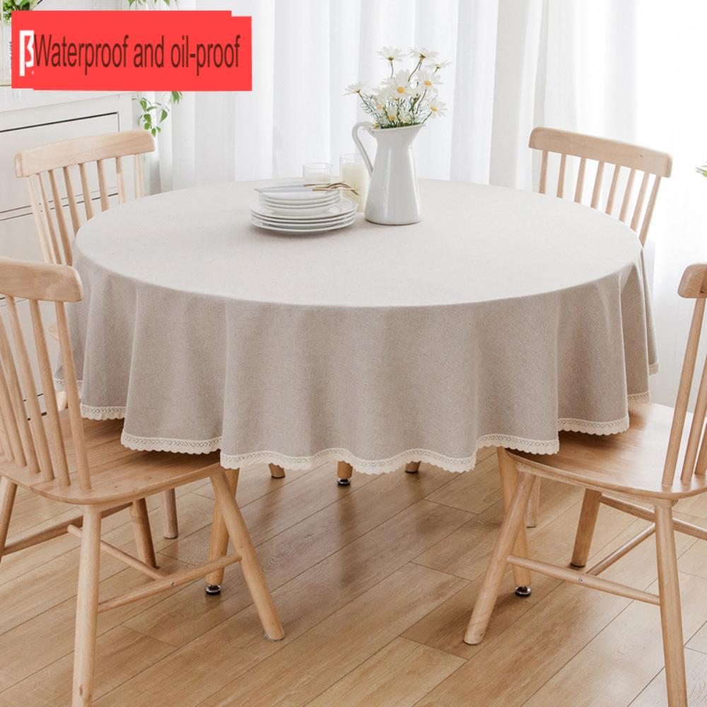 Large round table cloth fabric waterproof oil-proof wash free solid color advanced round table cloth table cloth