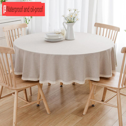 Large round table cloth fabric waterproof oil-proof wash free solid color advanced round table cloth table cloth
