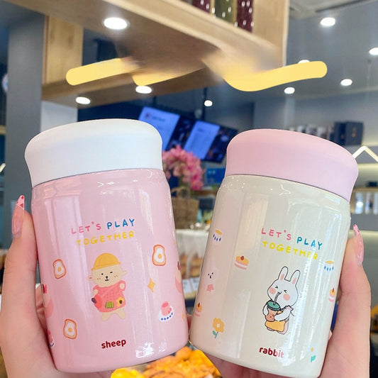 320ml Cartoon Mini Thermal Flask 304 Stainless Steel Braised Porridge Thermal Lunch Box Office School Portable Soup Pot Tumbler