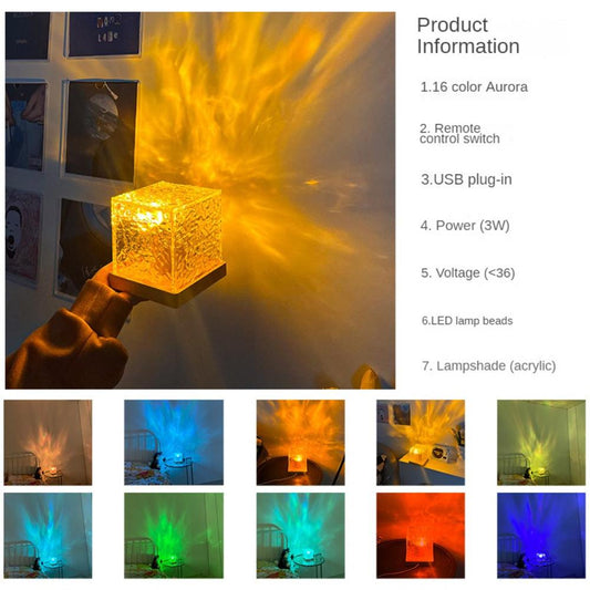 Projector Night Light, Creative Acrylic Rotating Water Ripple Night Light, Lighting Lamp With Remote Druable With Sea