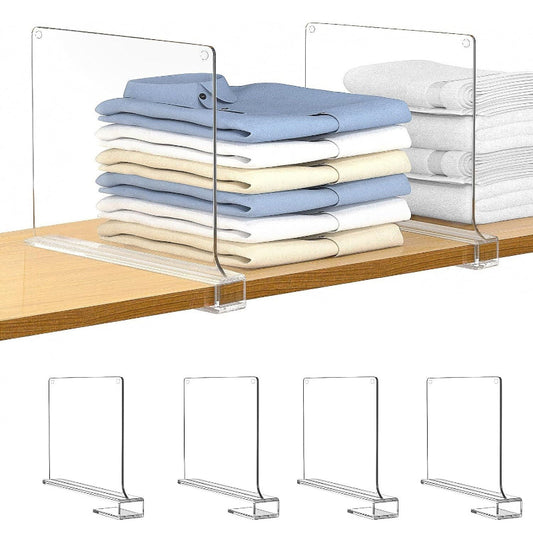 4pcs Acrylic Transparent Wardrobe Divider For Shelf Closet Wood Cabinets Non-slip Easy to Use Separator
