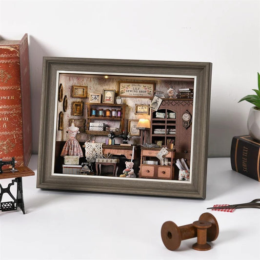 DIY Book Nook Kit - 3D Wooden Puzzle with LED Switch Control & Wall-Mountable Frame Dollhouse Gift (Lily Sewing Shop)
