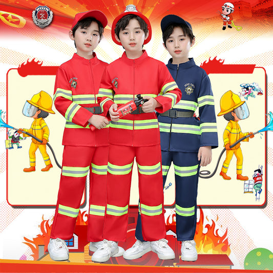 Boys Firefighter Cosplay Carnival Party Halloween School Performance Uniform Costume Jobs Role-play Fireman Fancy Toys