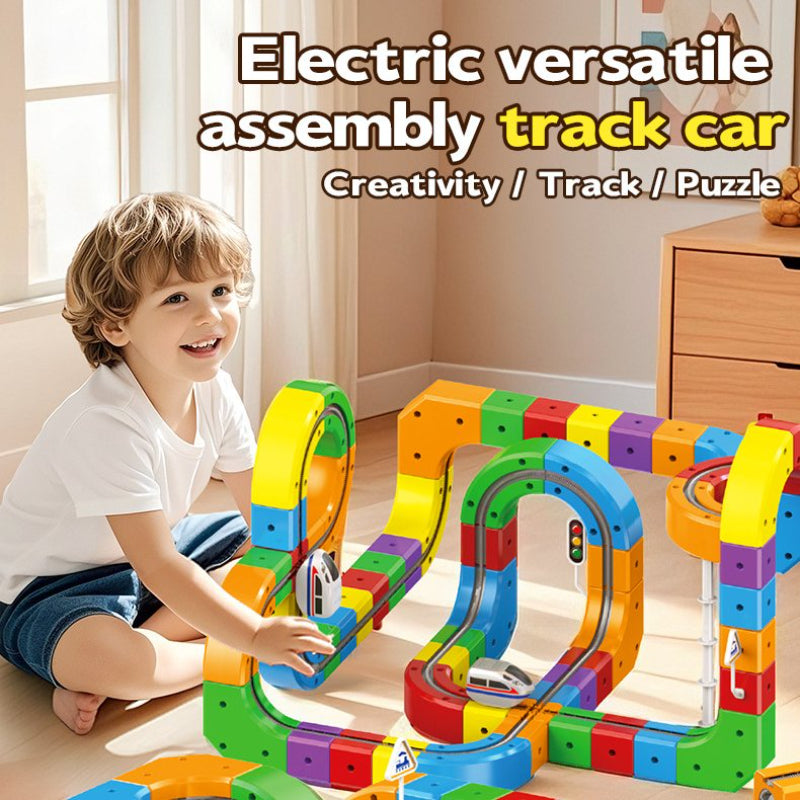 Electric Train Toy Set, Magic Track Cube 123 Particles Assembly, Electric Train DIY, Children's Toys, Suitable for 3-8 Years Old Boys Girls