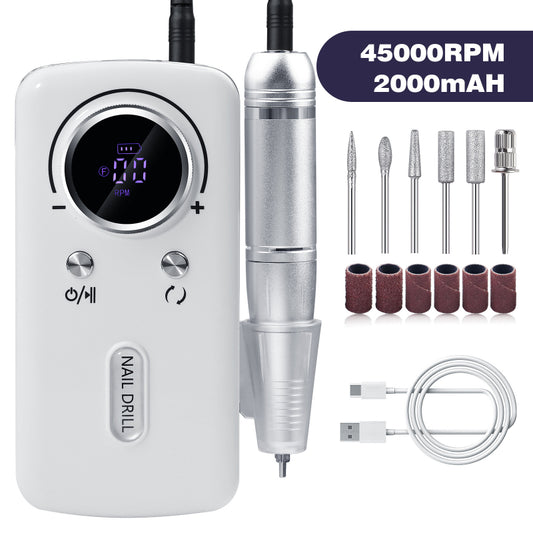 45000RPM Professional Rechargeable Electric Nail Drill Machine Portable Cordless Nail File For Acrylic Gel Nails Remove