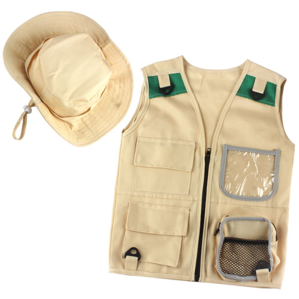 Outdoor Adventure Kit for Young Kids,Cargo Vest and Hat Set Backyard Explorer Safari Costume and Dress Up for Park