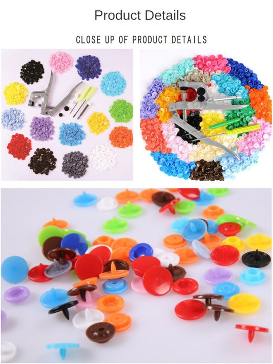 Hand Press Plier + 150pcs 1.2cm Plastic 15 Colors Snap Fastener 4-Part Buttons Set High Quality DIY Arts Creativity