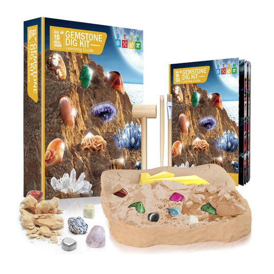 Gem Digging Kit for Kids, Gemstone Dig Kit, Gem Mining Tools, Excavate 15 PCS Gemstones, Educational Science Toy Gift