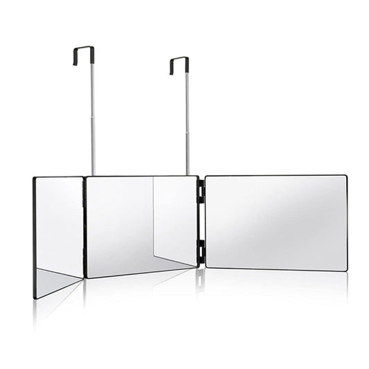 3 Way Mirror for Hair Cutting with Lights, 360 Trifold LED Lights Rechargeable Mirror for Hair Coloring, Braiding, DIY Haircut