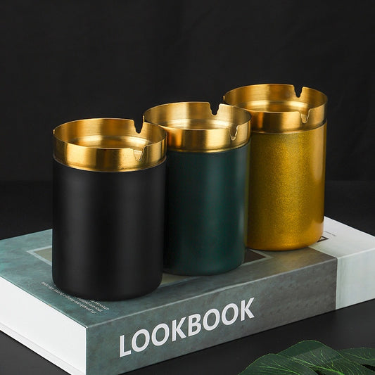 High-End Stainless Steel Ashtray Household Car Windproof Golden Korean Style Ashtray Office KTV Hotels