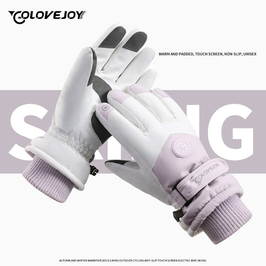 Ski Gloves Winter Outdoor Riding Fleece Lining Thickened Cold-Proof Wind-Proof Water-Repellent Ice Skating and Sports