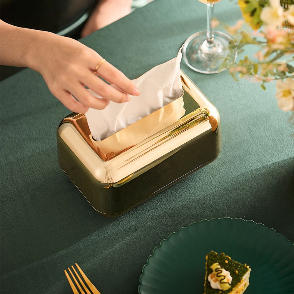 Luxurious Elegant Metallic Gold Silver Tissue Box Tabletop Napkin Holder For Home And Office Convenient Usage Organizer