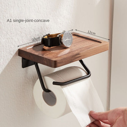 Toilet Paper Holder Bathroom Rack Black Walnut Punch-free Multifunction Wall-mounted Bathroom Rack Organizer