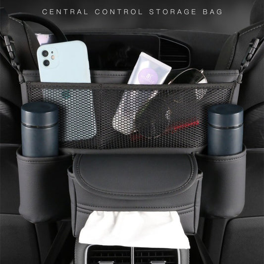 Car Seat Back Organizer Durable Leather Car Handbag Holder Between Seats with 2 Cup Holders