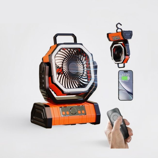 Camping Fan 20000mAh Rechargeable Outdoor Fan with LED Light Hook Remote Control Auto Oscillating