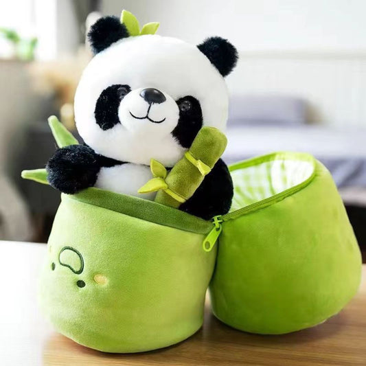 Lovely bamboo tube panda holding bamboo doll Stuffed toy for boys and girls holiday gift plush doll for girlfriend