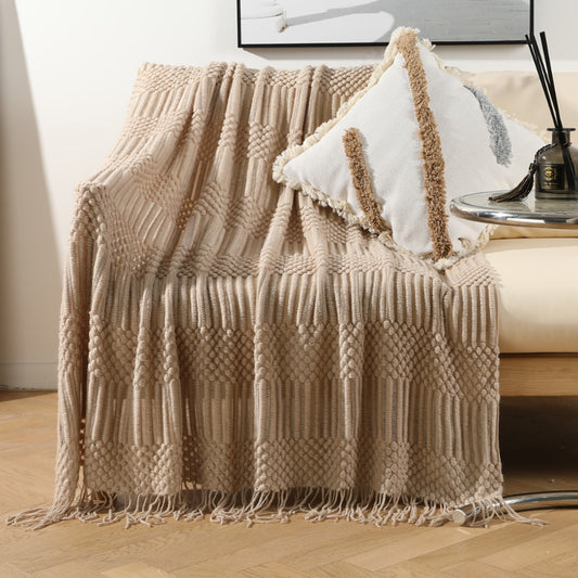 Nordic Sofa Blanket Knitted Blanket Home Throw Blanket With Tassel Comfortable Feel Breathable Skin-friendly Imitation Cashmere Wool