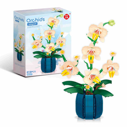 2139 Building Block Toy Flower Fragrant Golden Orchid Mini Orchid Potted Model, Children's Puzzle Puzzle Assembly Toy New Year and Spring Festival gifts