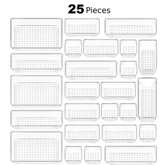 25-Piece Clear Drawer Organizer Set for Skin Care and Makeup - Large Capacity, Multifunctional Organizer