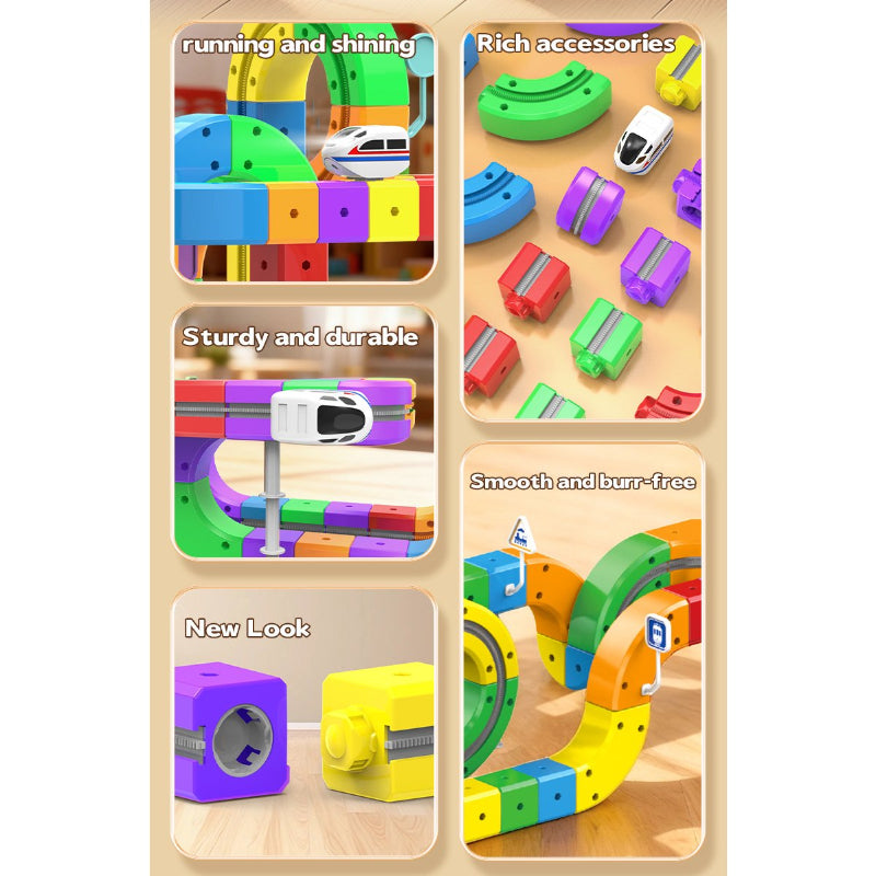 Electric Train Toy Set, Magic Track Cube 123 Particles Assembly, Electric Train DIY, Children's Toys, Suitable for 3-8 Years Old Boys Girls