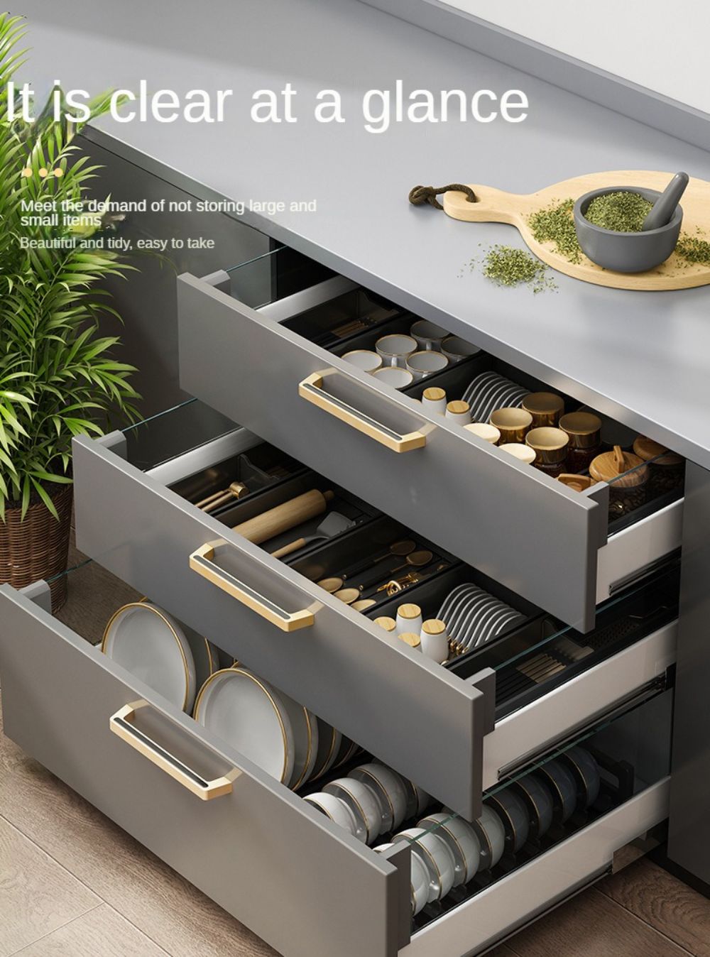 Aluminum Kitchen Organizer Expandable Cutlery Drawer Organizer Tray Multifunctional Storage Cutlery Drawer Tray