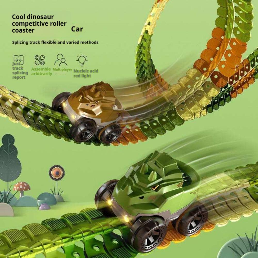Kids Electric Rail Cars Toy Dinosaur Anti-Gravity Railcar DIY Assemble Small Train Track Puzzle Toy Dinosaur toy car