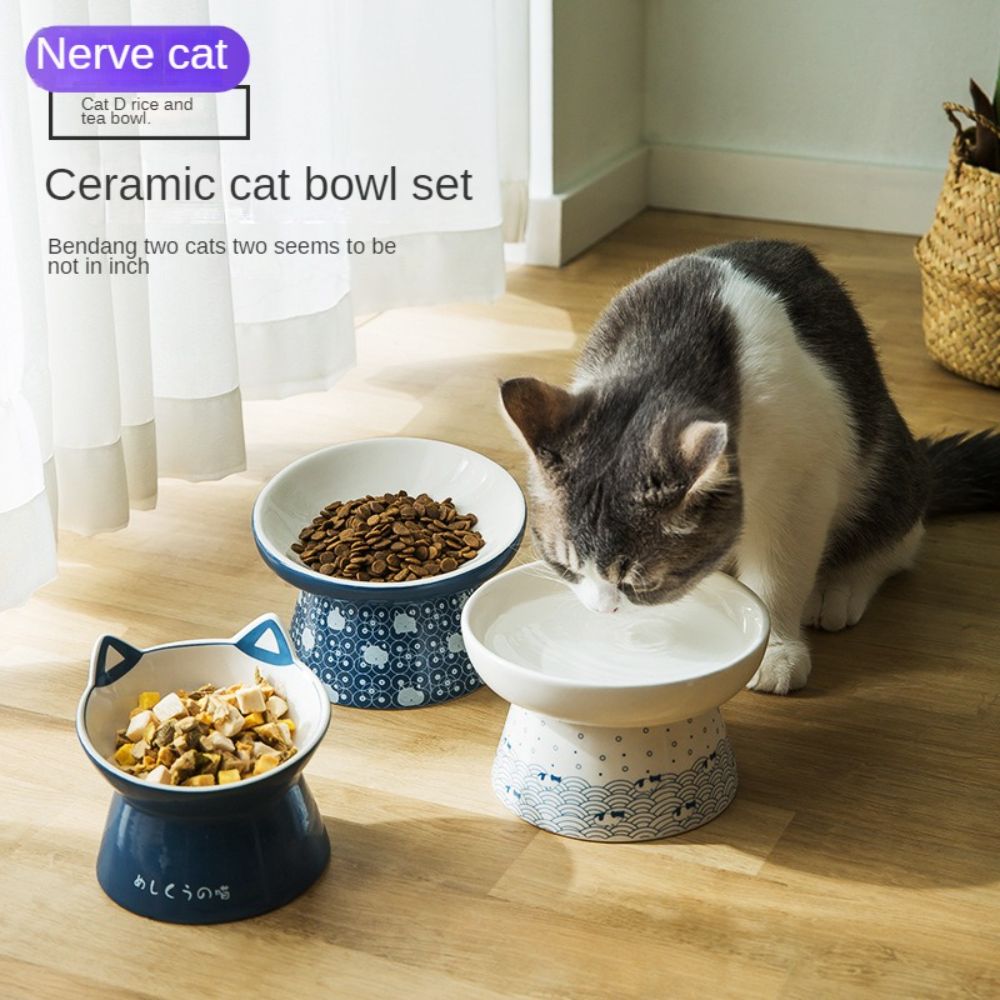 Japanese Style Ceramic Cat Bowl Double Food Dog Drinking Protect Cervical Spine Water Pet Supplies Bowl