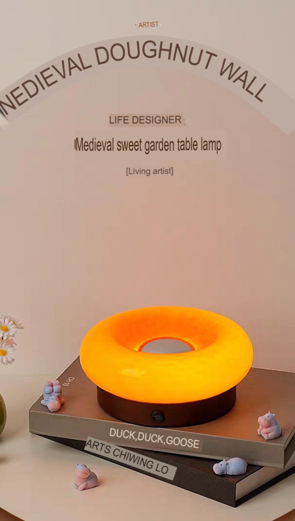 Internet Celebrity Ins Donut Touch Table Lamp Bauhaus Design Bedroom Bedside Ambience Light Solid Wood Charging Lamp