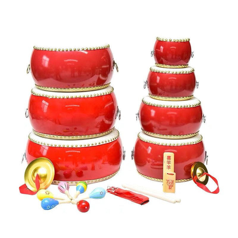 Lion Dance Drum Set Cowhide Toy for Kids Kindergarten Large Small Drums Chinese Percussion Instrument Festival Performance Drum Set
