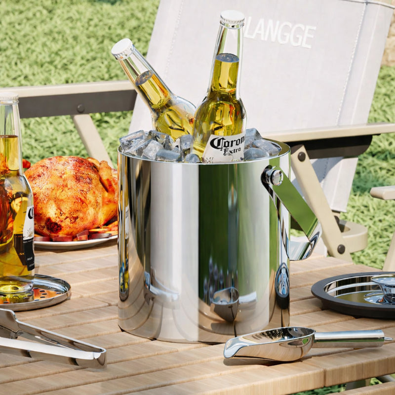 3.0L Stainless Steel Ice Bucket with Lid, Strainer & Tong – Double Wall Insulated Ice Container for Wine, Beer, Parties & Bar Use