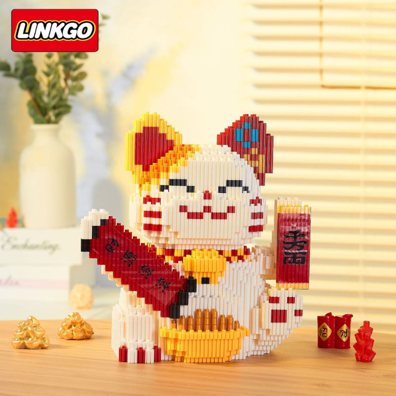 DIY Fortune Cat Lucky Cat Building Blocks Nano block Cartoon Toys Lucky Cat Building Blocks Birthday Gift Toy Linkgo Maneki-neko Lucky Cat Adult Educational Children Toy Model Ornament