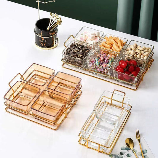 Fruit Plate Glass Compartment with Lid Household Living Room Candy Dried Fruit Tray Melon Seeds Snack Dish/ Glass Serving Tray