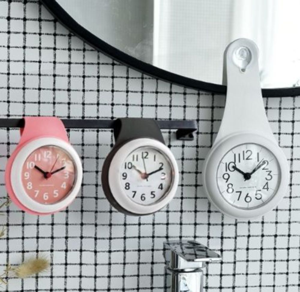 Bathroom waterproof small wall clock kitchen clocks bathroom mini punch-free clock decoration living room home living