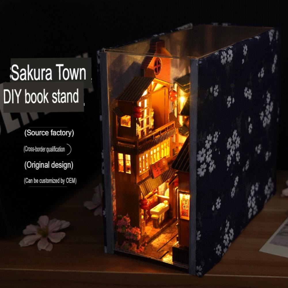 DIY Wooden Book Nook Miniatures Shelf Insert Dollhouse Building Bookshelf Bookend Home Decoration Doll Houses Toys