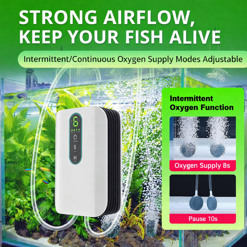 150 Hours Rechargeable Aquarium Air Pump AC/DC Oxygen Pump for Fish Tank, Adjustable Portable Battery Powered Aerator with USB Charging Backup Air Pump